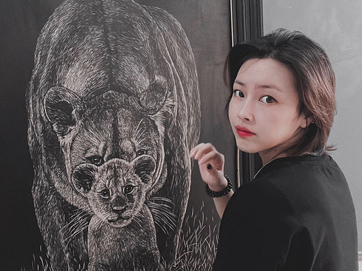 手工雕刻·狮子·木刻版画