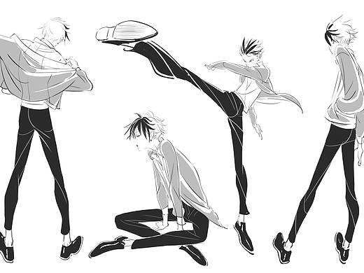 一组漫画少年动态速写