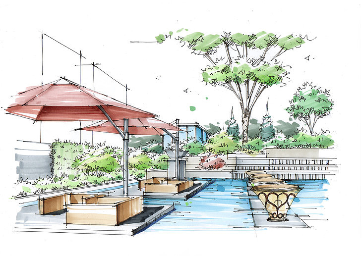 保利中央公园住宅景观作品临摹图