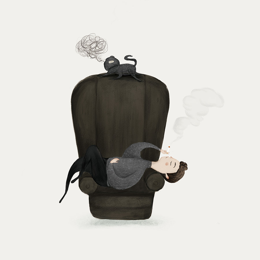 很多时候会一个人在家抽着烟对着天花板发呆.