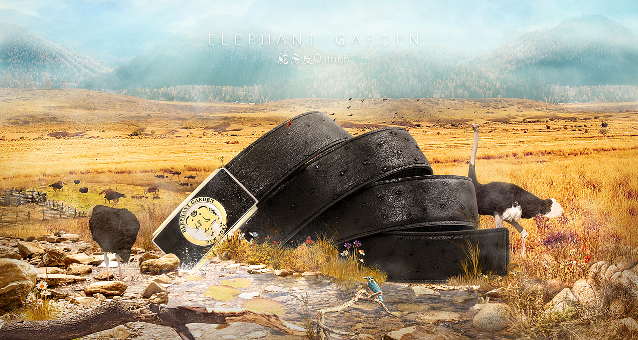 鸵鸟皮腰带合成海报