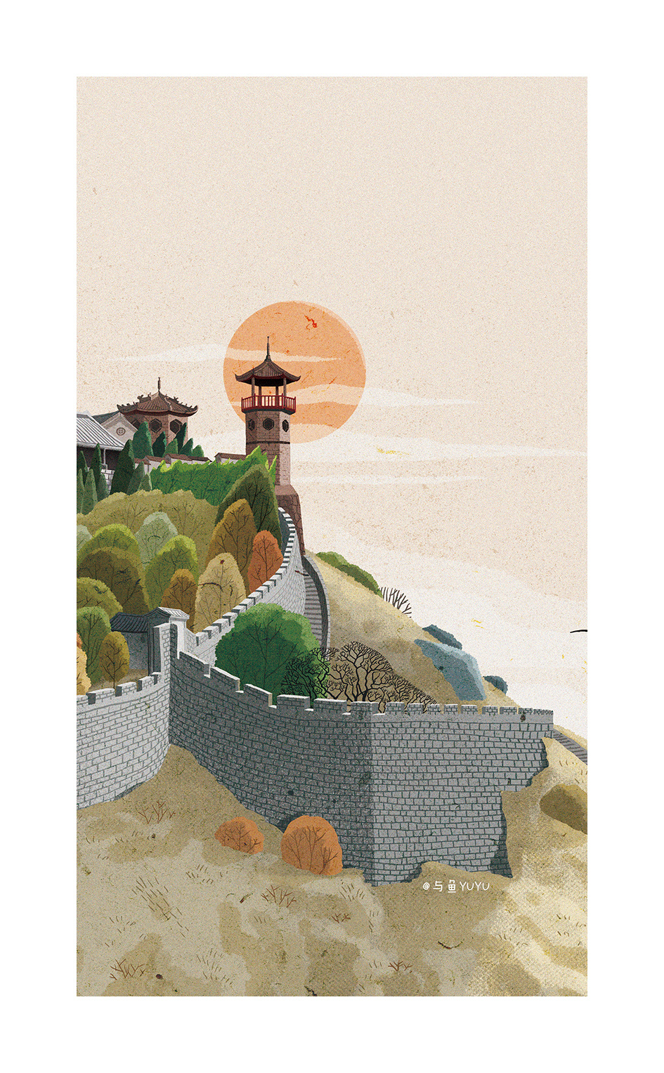 8月份画的烟台景区明信片|插画|商业插画|与鱼yuyu - 原创作品 - 站酷