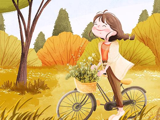 秋天九图 | 扁平肌理风人物风景插画