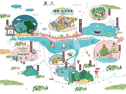 广东惠州爱树白马河畔卡通手绘地图