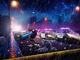 PS車禍現(xiàn)場場景合成海報