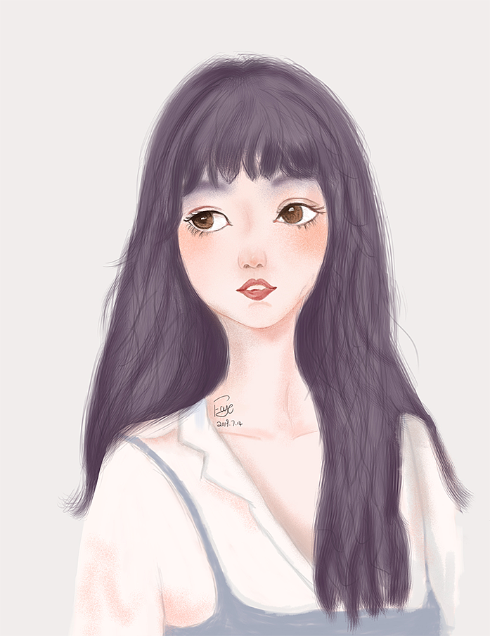 手绘板插画紫发少女