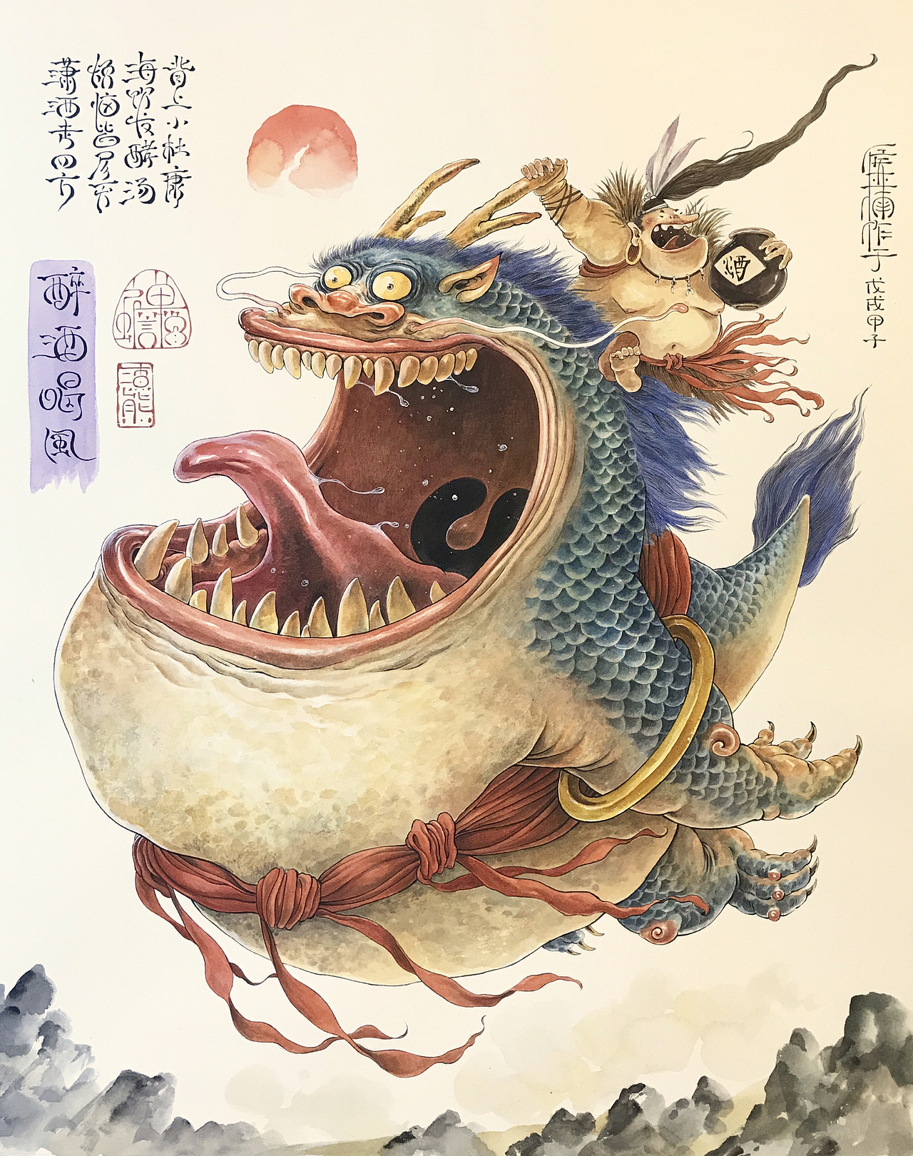 《醉酒喝风》附上设计思路过程图——禅蟾馋（图ZMTYyOTEyNjY0） - 手办/模玩 - 站酷设计师绘画小能手渣熊原创素材 - 站酷ZCOOL