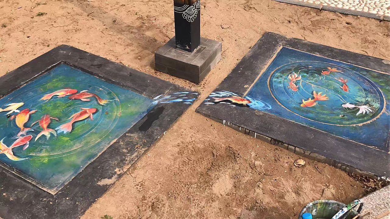 脚下的井盖变了样，它是你可以想象到的任何3D艺术美化（图ZOTYxNDE3Mjg=） - 景观设计 - 站酷设计师北京金盛博创3D画原创素材 - 站酷ZCOOL