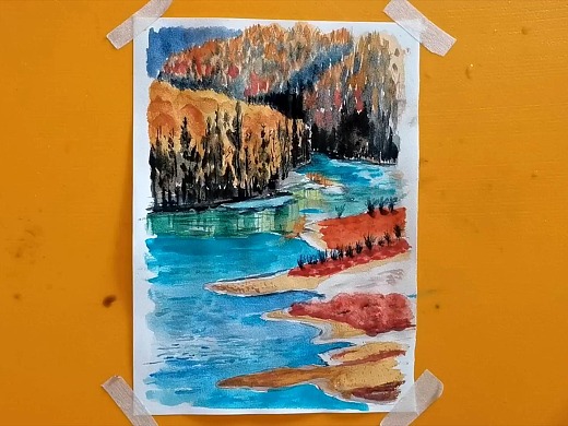 水彩画湖光山色的新疆-小尤说画