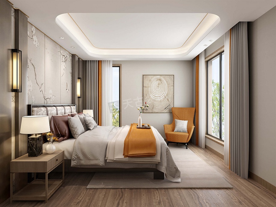 金科九曲河豪宅装修,新中式风格联排别墅效果,天古装饰