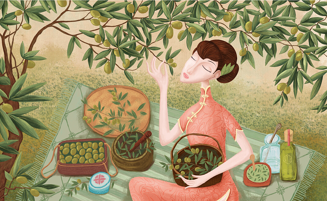 百雀羚新品橄榄油插画（图ZMjExNjIyMzY=） - 商业插画 - 站酷设计师多米儿原创素材 - 站酷ZCOOL