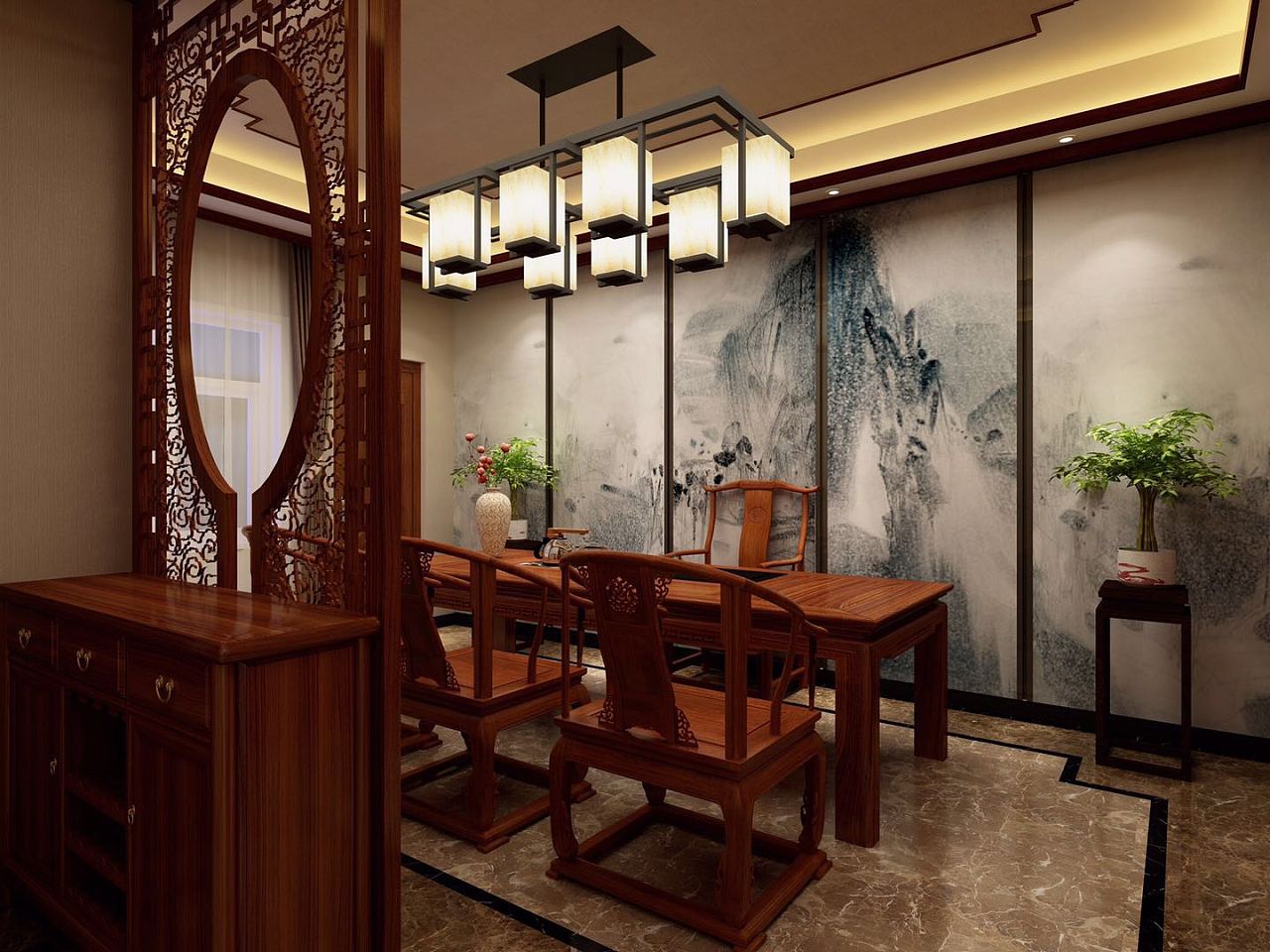中式客厅古典红木家具装修效果图欣赏 – 设计本装修效果图