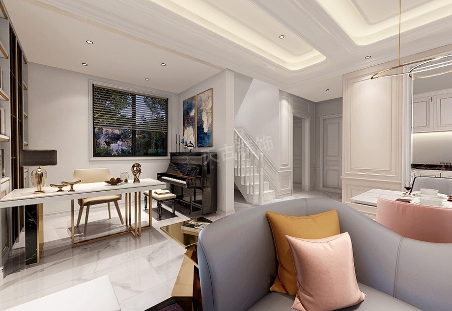 金辉泊舍叠拼别墅装修,美式风格设计方案图,天古装饰