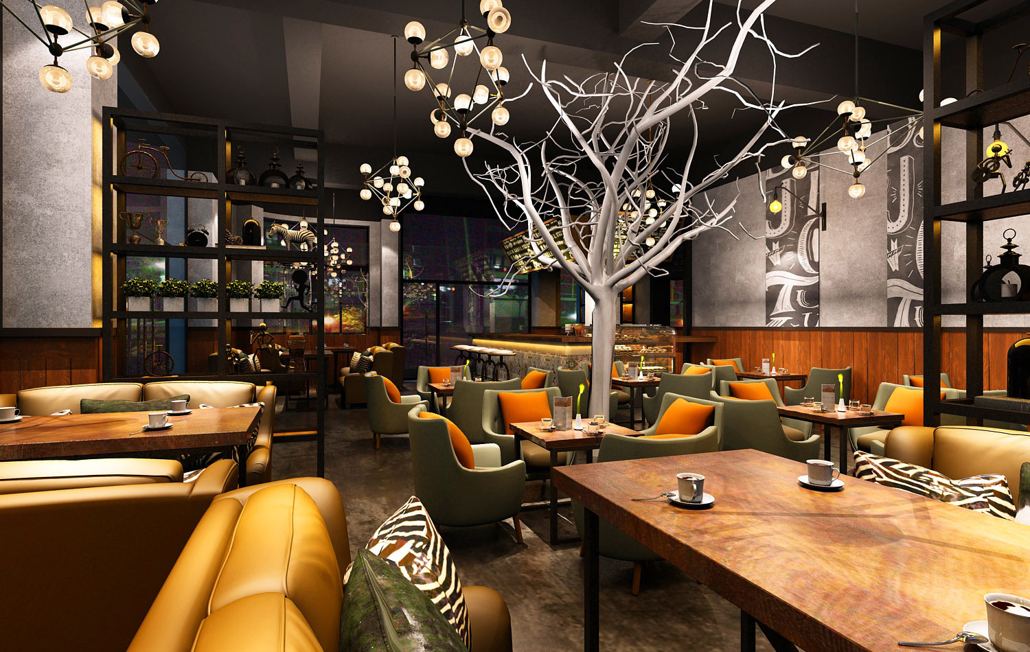 现代咖啡馆|空间|家装设计|一九九二效果图 - 原创作品 - 站酷 (zcool