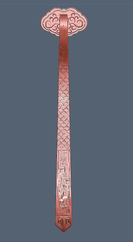 仿古雕塑如意设计,如意木雕工艺品三维模型图设计画图