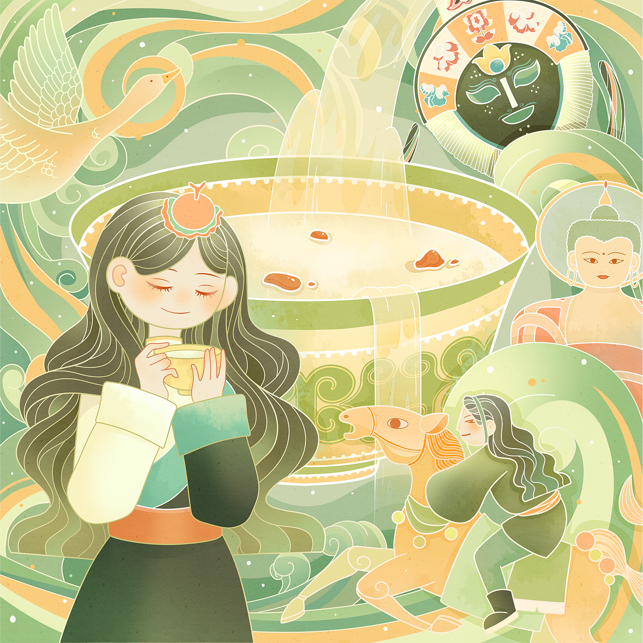 藏族传统节日主题插画