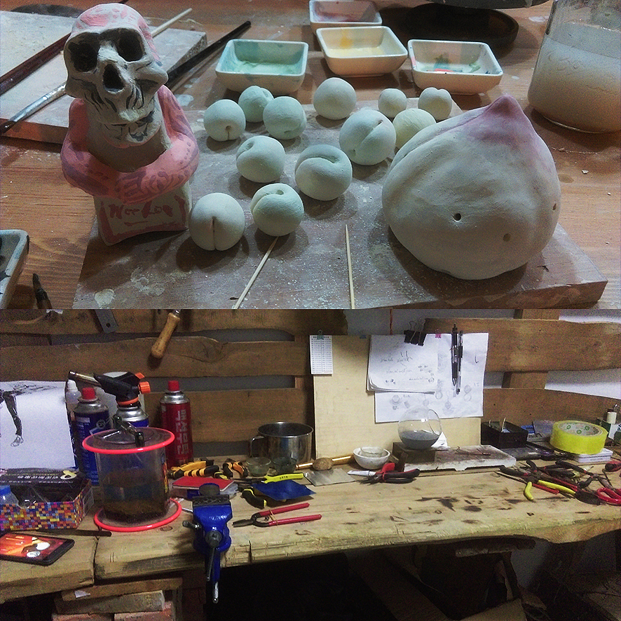 确定好草图后第一件事就是烧制陶泥已经准备制作古树的材料了