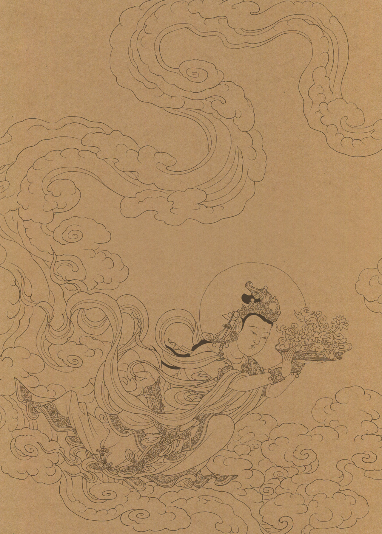 工笔画临摹法海寺壁画局部《捧花飞仙》