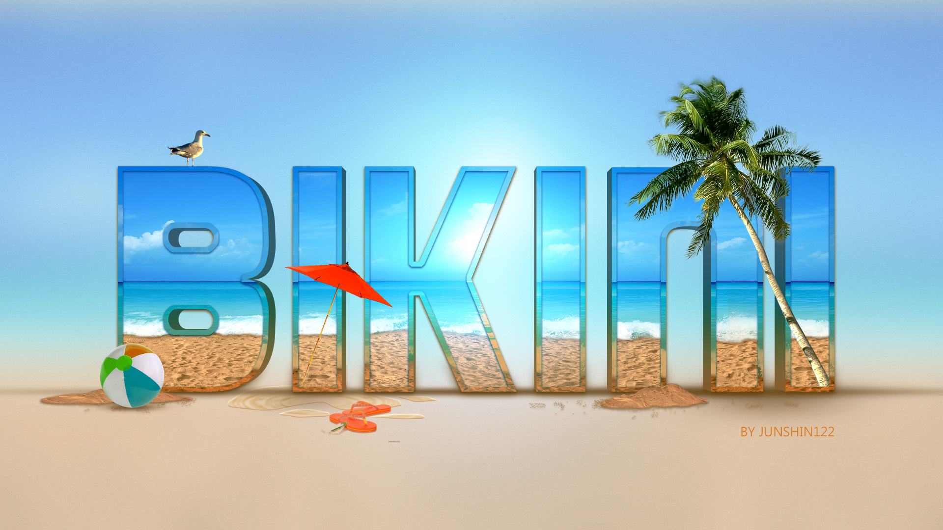 比基尼夏日海滩临摹