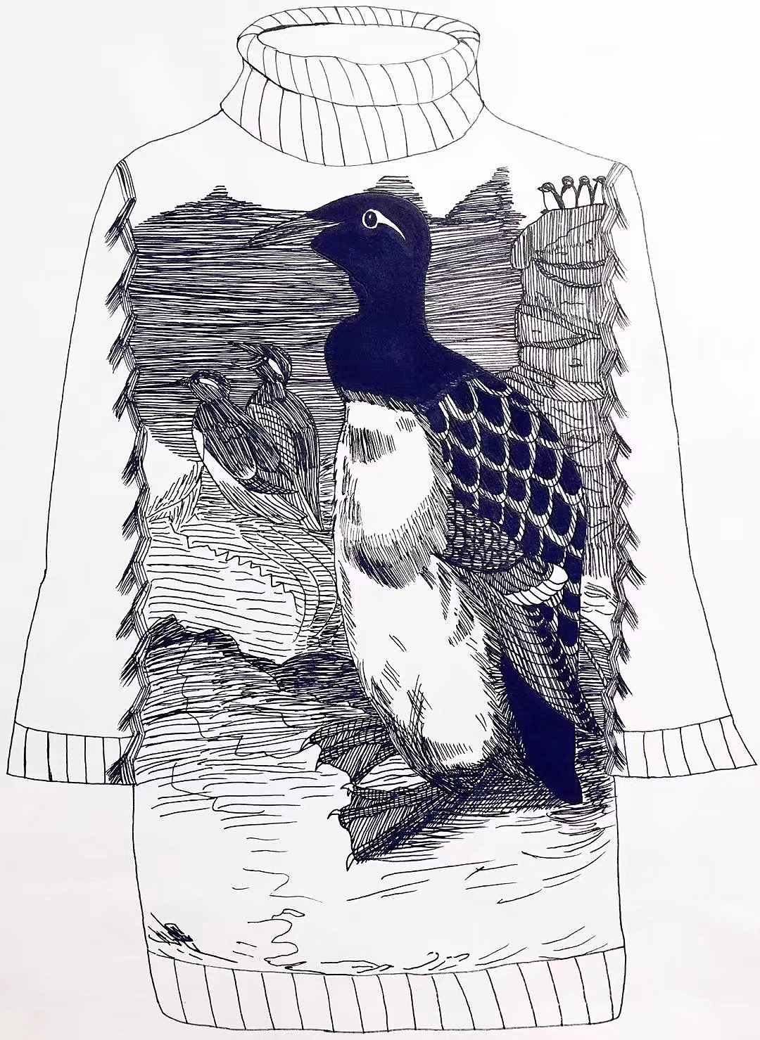 手绘细致服装图案,模特走秀效果图