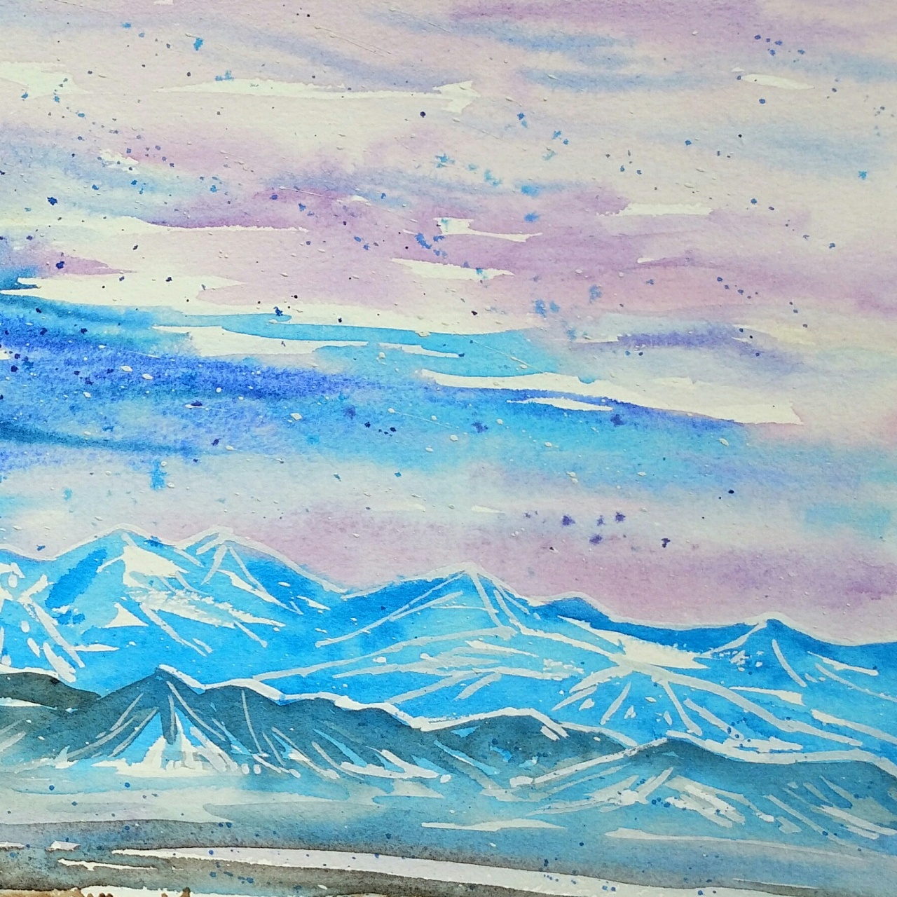 《雪山》-1原创水彩作品