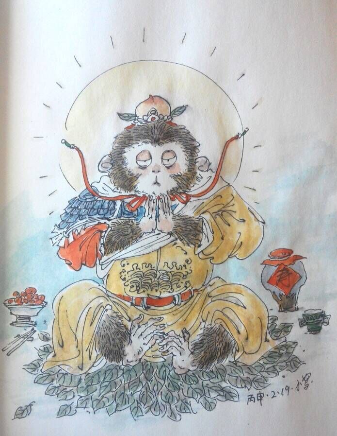 钢笔插图手绘斗战胜佛.塑新斋潘纪坤