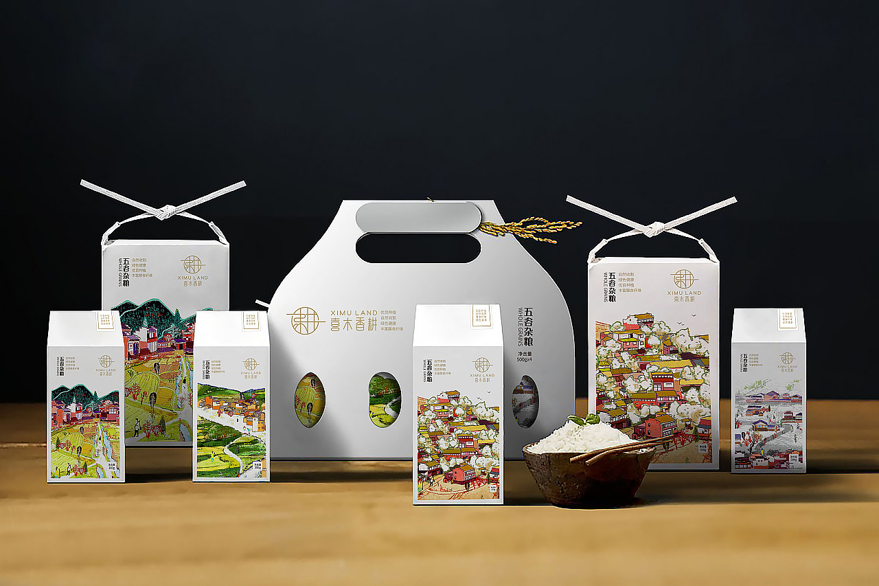 香港锦华旗下子品牌：喜木香耕五谷杂粮食品包装设计（图ZMjgxNzk4ODY4） - 包装 - 站酷设计师JULING巨灵设计原创素材 - 站酷ZCOOL