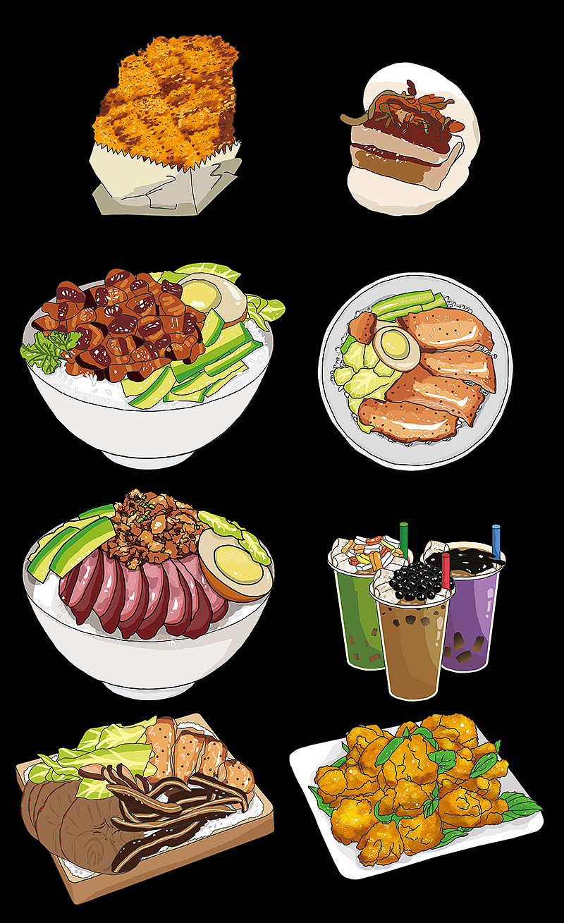 给台湾餐厅画的一些食物图和海报菜单等