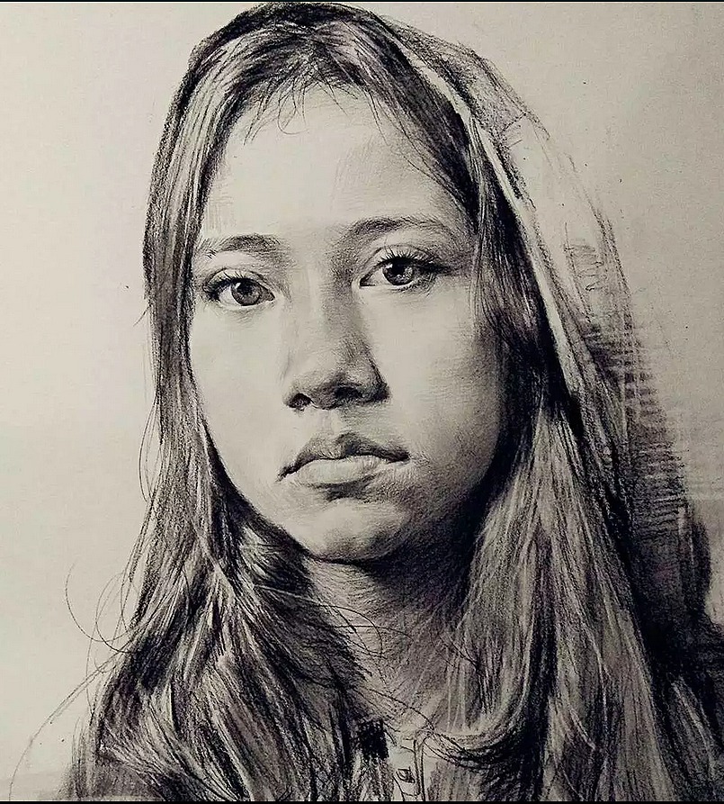 素描 人物肖像女孩 |纯艺术|绘画|说书人_原创作品-站酷zcool