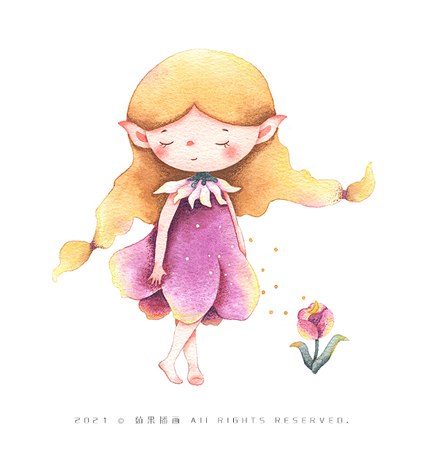 精靈女孩與花兒系列原創(chuàng)水彩插畫（圖ZMjY2NDAxNjE2） - 商業(yè)插畫 - 站酷設(shè)計師茹果插畫原創(chuàng)素材 - 站酷ZCOOL