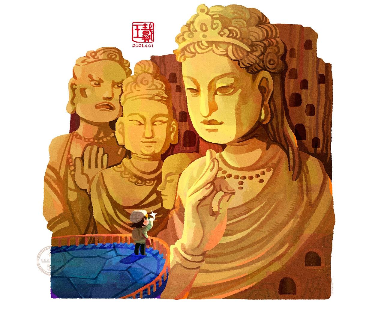 【游】龙门石窟|插画|儿童插画|王戴家的耗子 - 原创作品 - 站酷