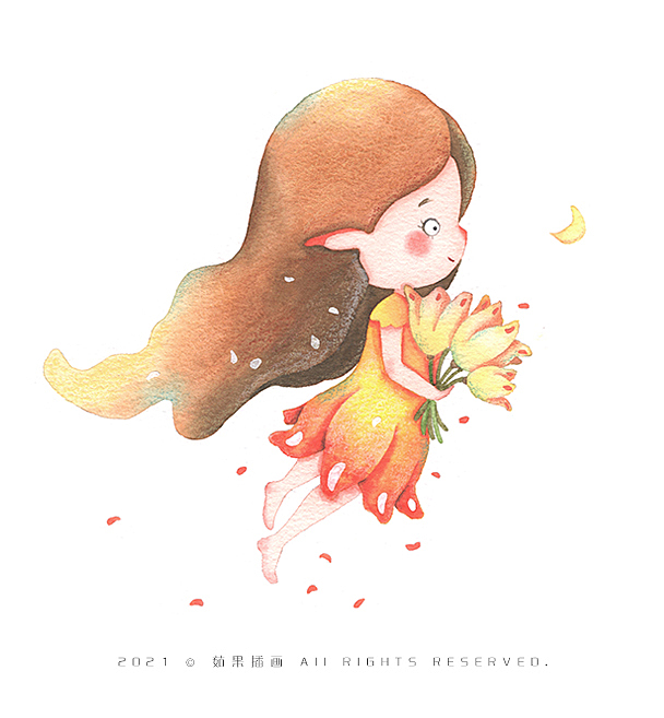 精靈女孩與花兒系列原創(chuàng)水彩插畫（圖ZMjY2NDAxNjA0） - 商業(yè)插畫 - 站酷設(shè)計師茹果插畫原創(chuàng)素材 - 站酷ZCOOL
