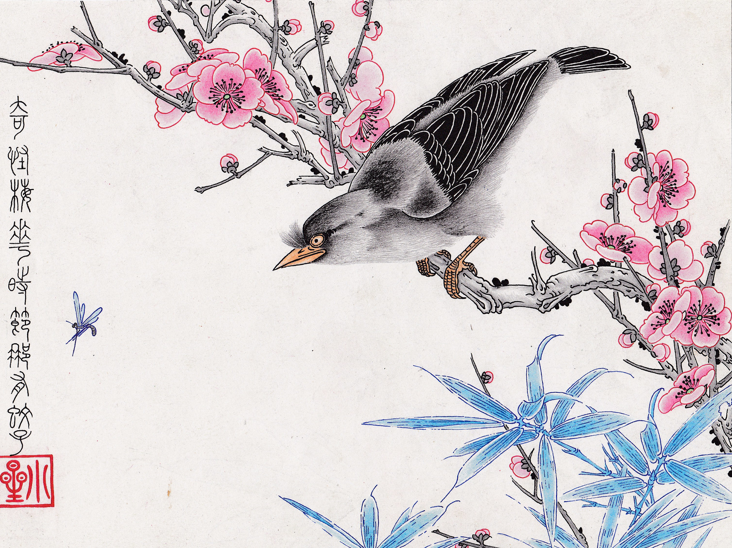 鬼马刺客原创:彩铅画花鸟12