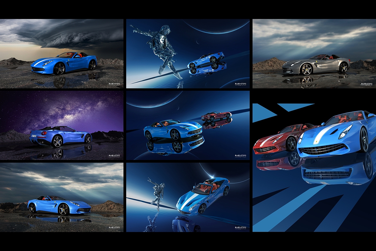 法拉利汽车c4d场景oc渲染