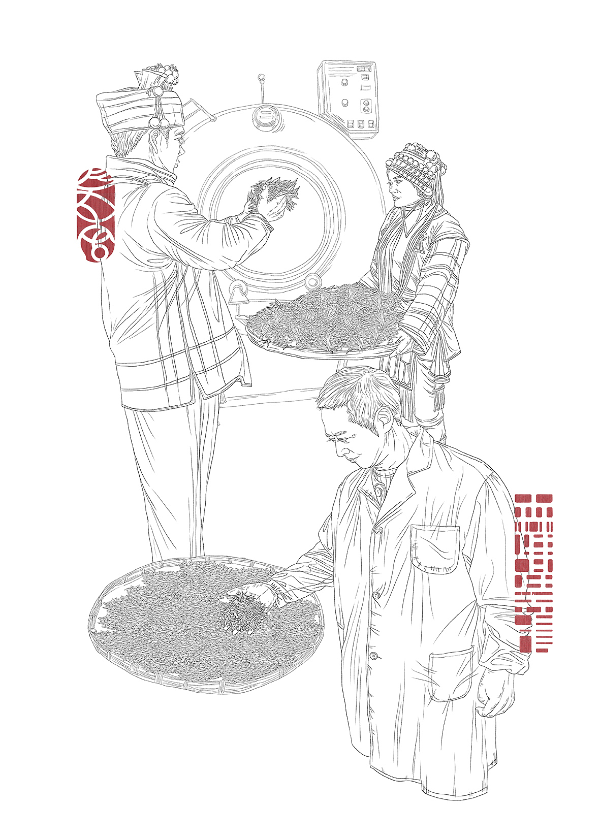 “昌宁号茶铺”茶叶生产工艺流程插画绘制（图ZOTQxODcxNDA=） - 商业插画 - 站酷设计师森特笑虎原创素材 - 站酷ZCOOL