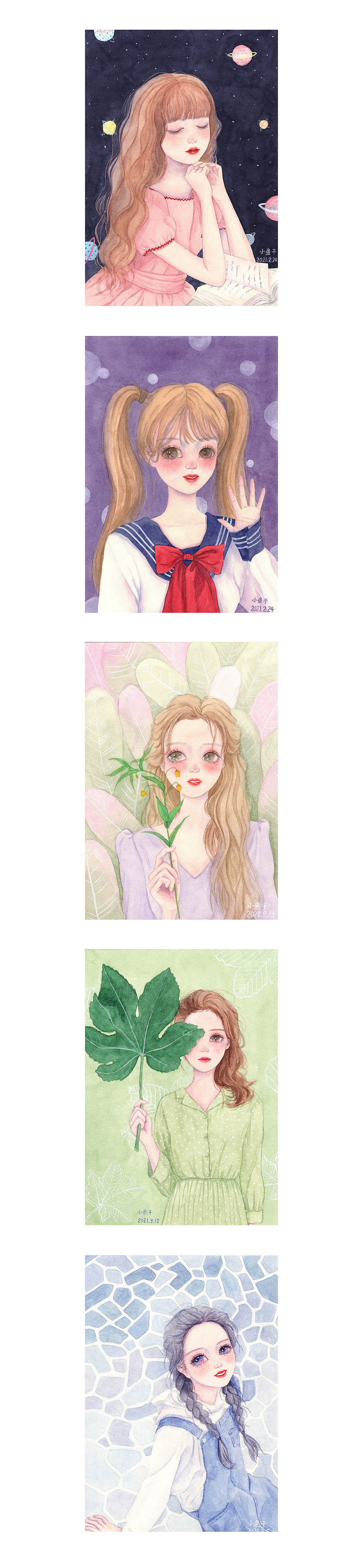 100幅水彩人物 元气美少女100/21-25（图ZMjY1MzczMjg4） - 创作习作 - 站酷设计师zcl小鱼干原创素材 - 站酷ZCOOL