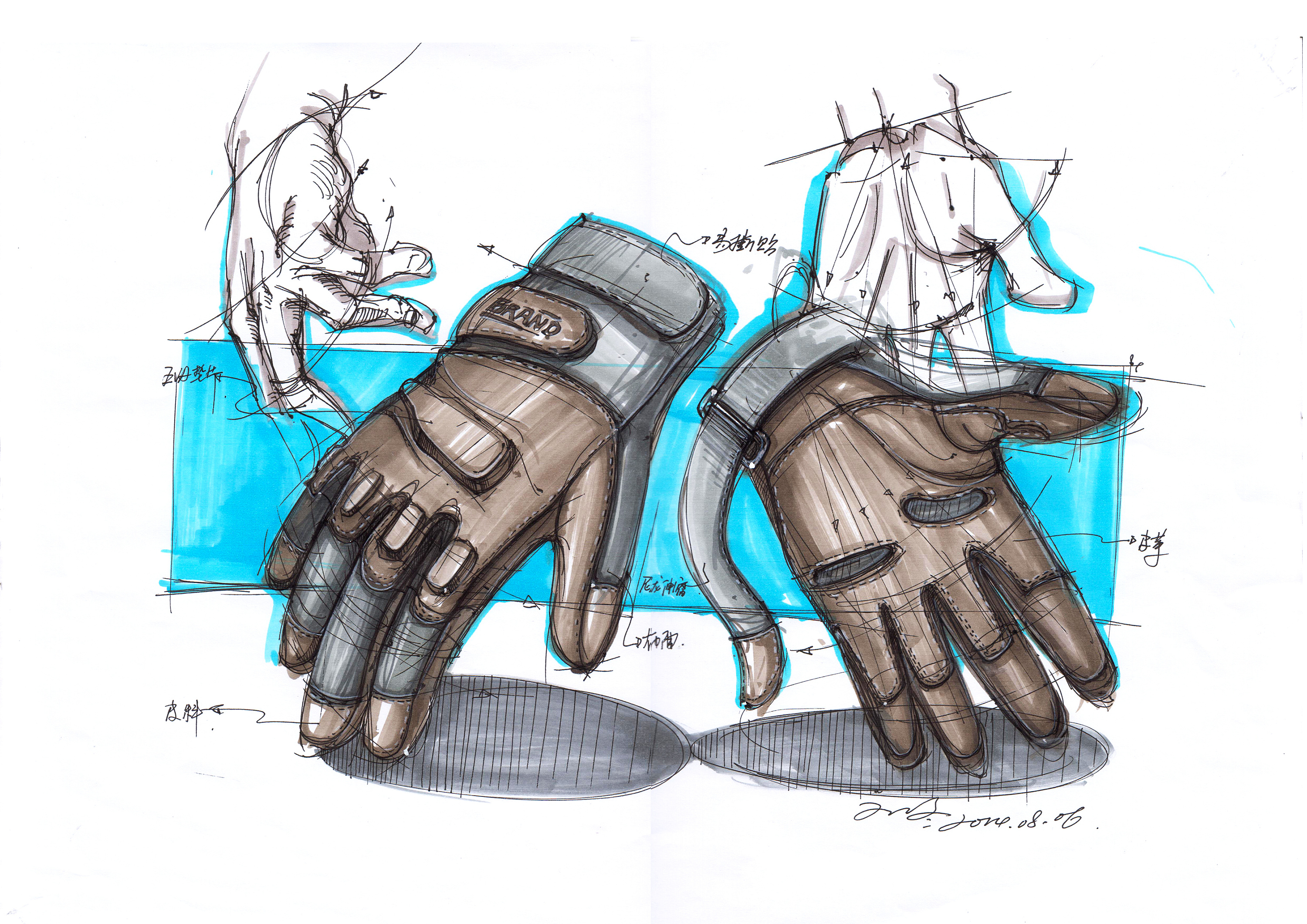 运动手套 产品设计手绘线稿与上色