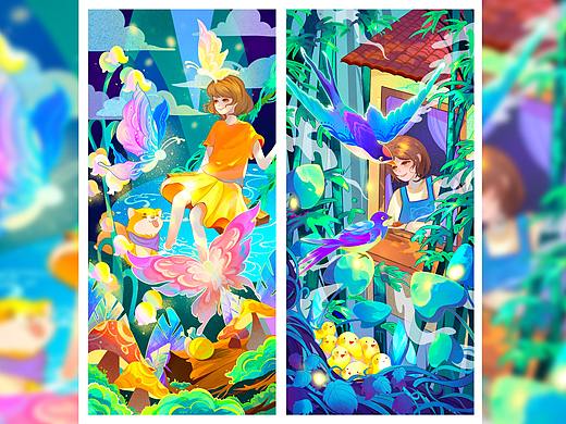 24节气插画丨《春分》《惊蛰》丨燕子和蝴蝶~