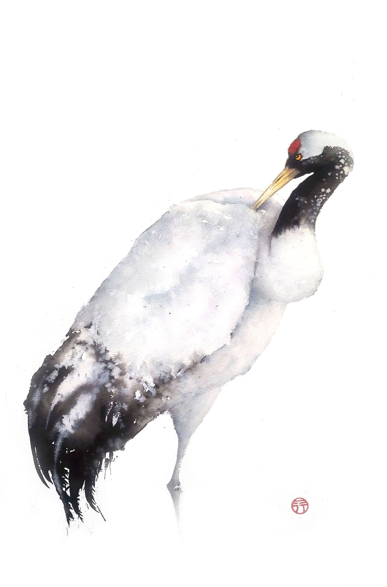 【一行写意水彩画】黑颈鹤——云在青天水在瓶（图ZMTQ1ODk1ODk2） - 绘画 - 站酷设计师一行EXE原创素材 - 站酷ZCOOL