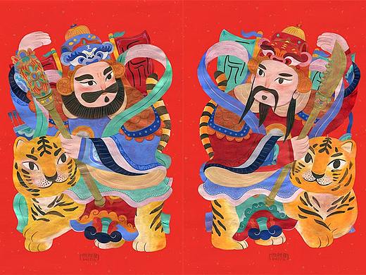 虎年门神-虎虎生威（个人主页-ZNTc3MDM3Mjg=） - 艺术插画 - 站酷设计师微辣酱willa原创素材 - 站酷ZCOOL