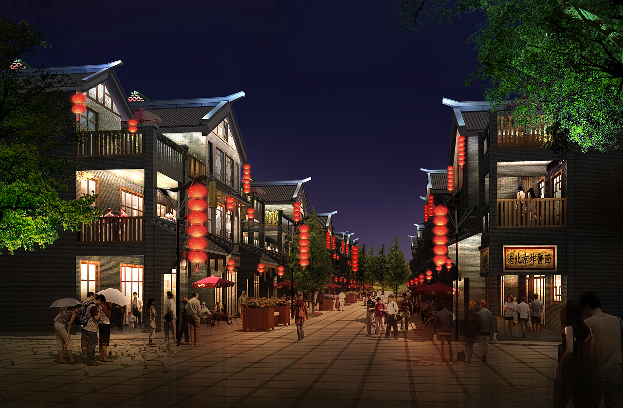 中式商业街效果图下载-光辉城市