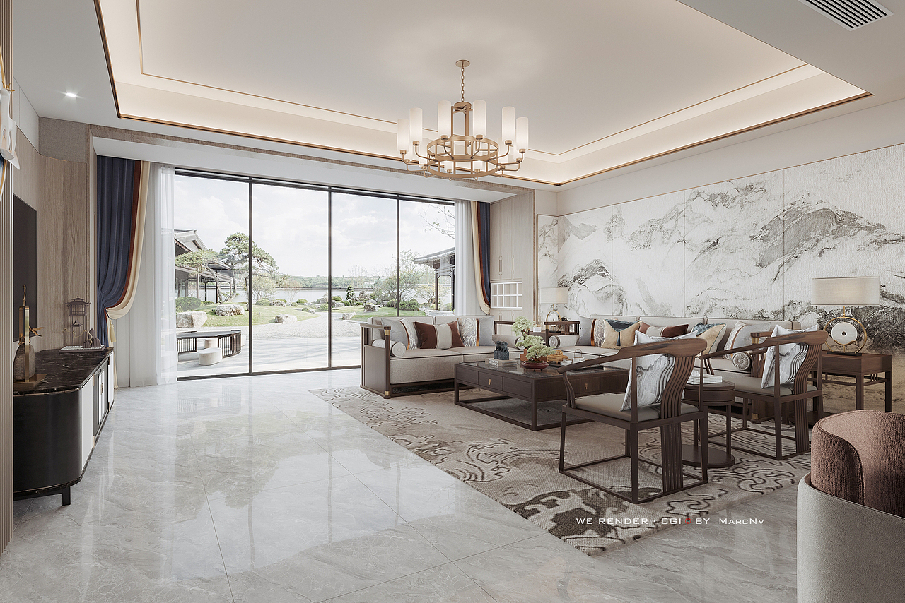 新中式客餐厅（图ZMjg0OTcxNzMy） - 家装设计 - 站酷设计师MarcNv原创素材 - 站酷ZCOOL