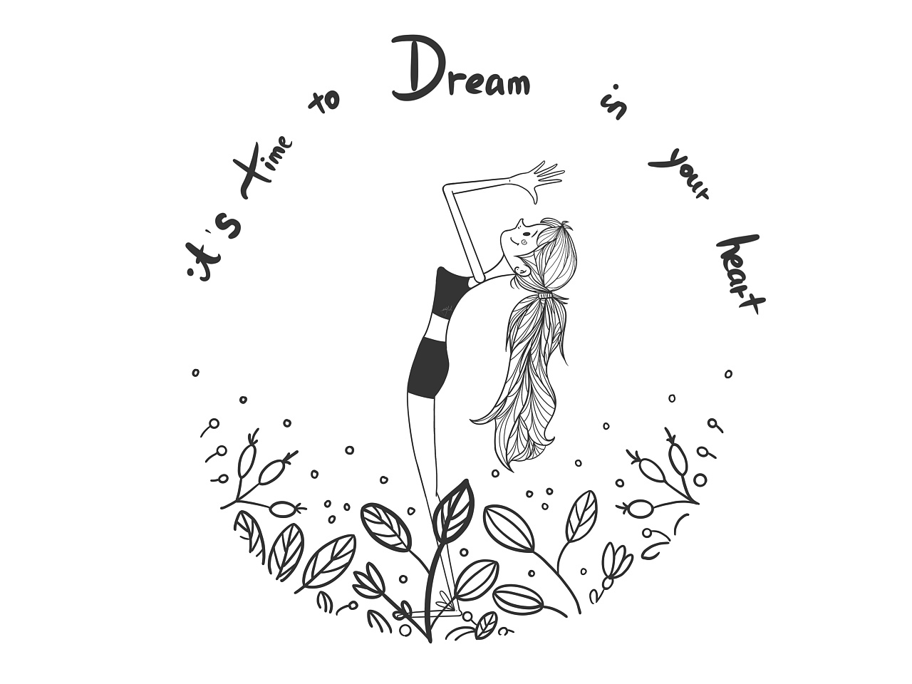 黑白瑜伽插画(30)