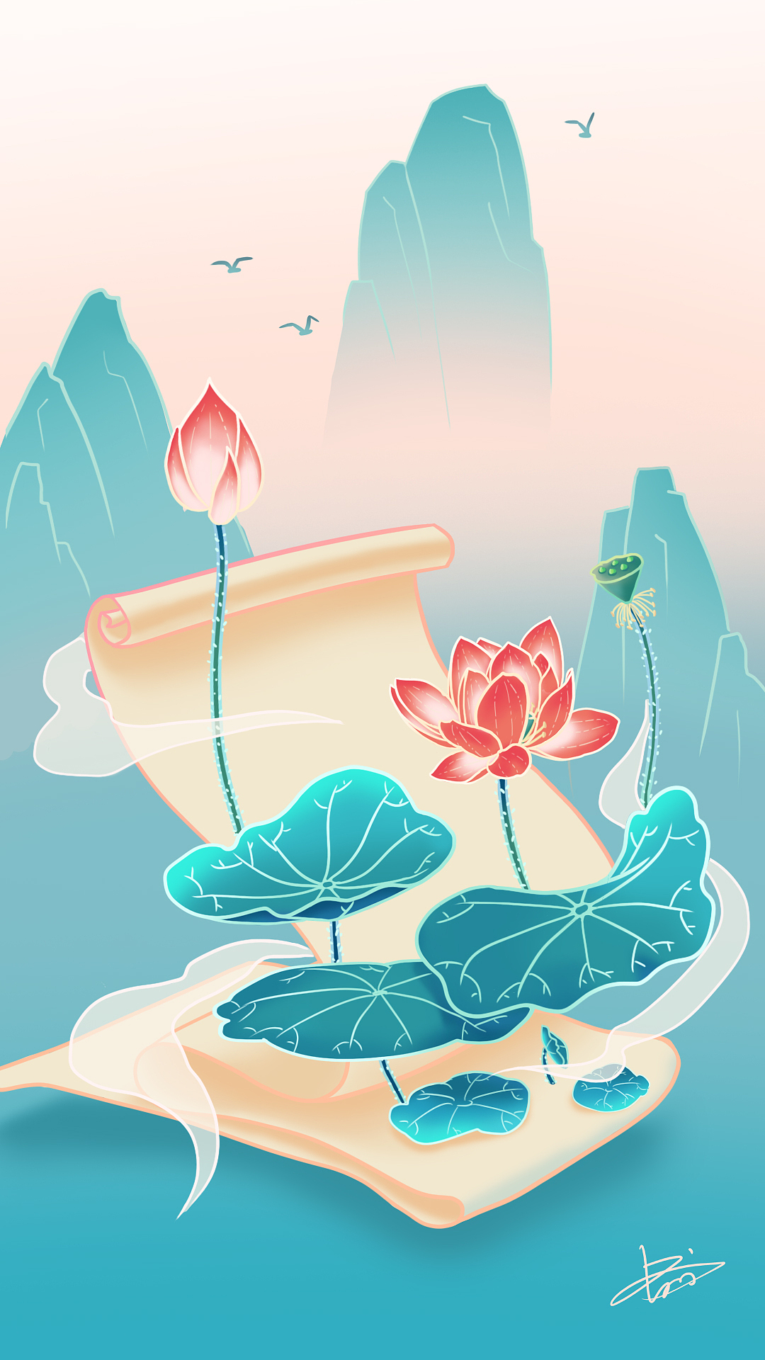 2举报收藏分享原创作品插画创作习作唯美手绘国潮荷花浅路人浅路人