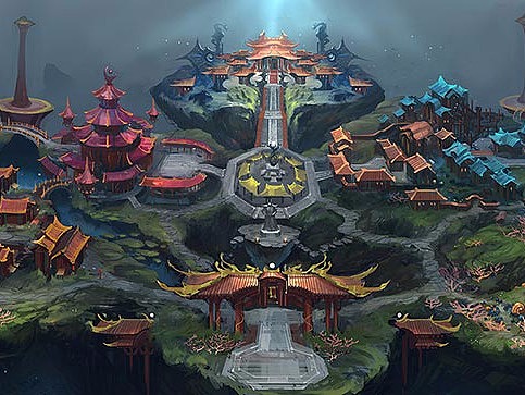 游戏场景原画   中国风建筑   海底沙盘