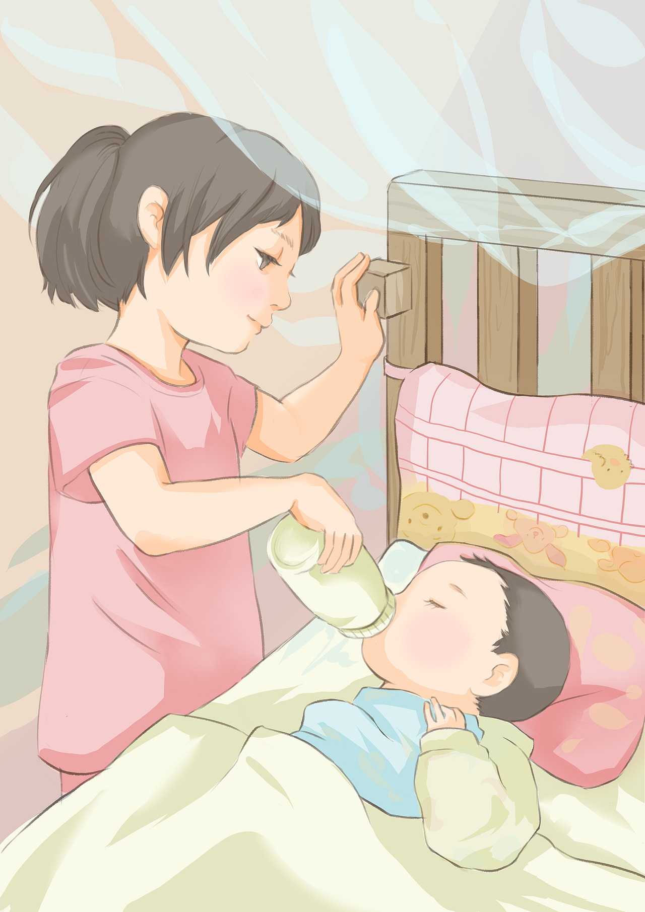 姐弟（图ZMjU1NzYwMzI0） - 儿童插画 - 站酷设计师lizeelee原创素材 - 站酷ZCOOL