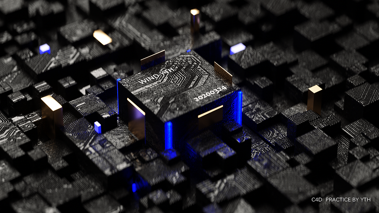 c4d—原创练习B级(方形构成——科技芯片)