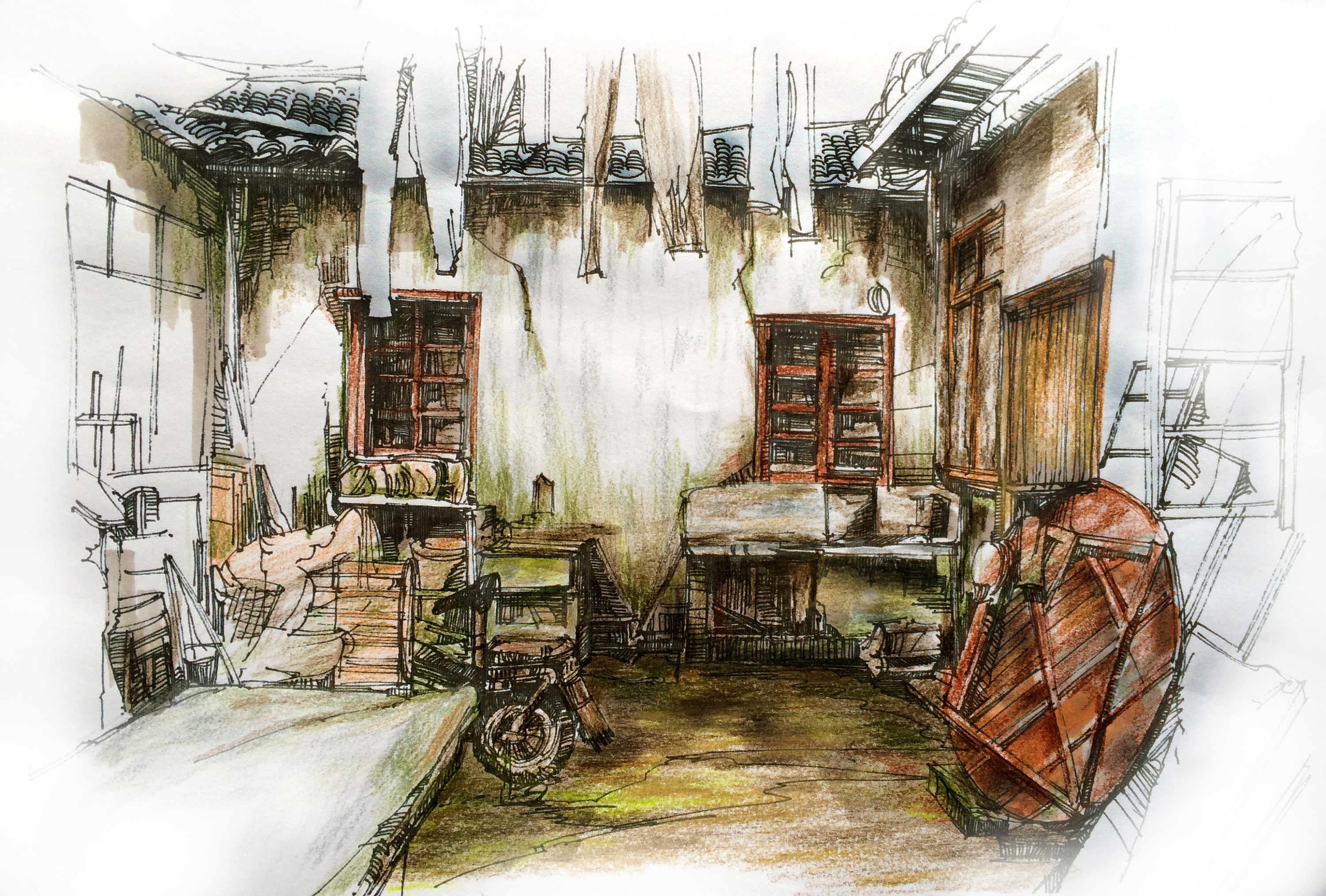 马克笔彩铅—老街