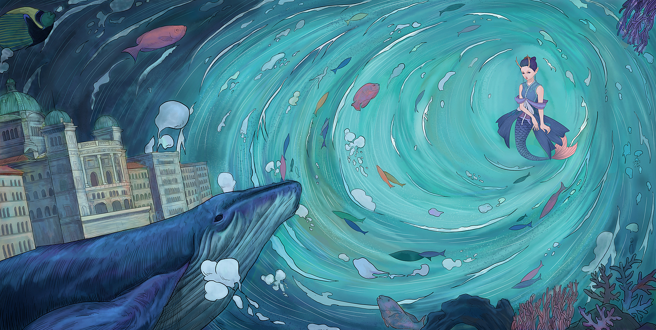 蓝鲸找到了海洋家乡,遇见了伙伴.