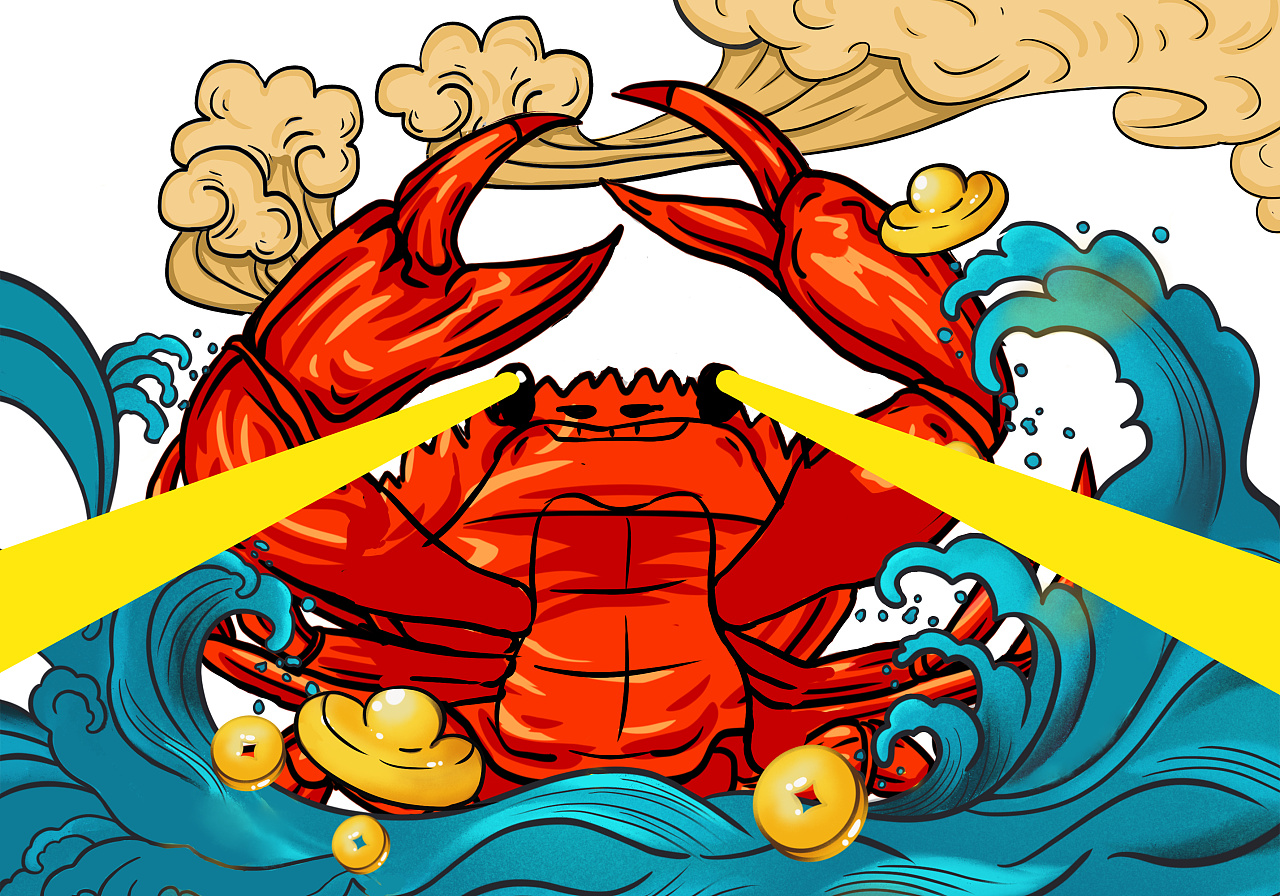 十一月份的钓虾蟹的墙绘设计|插画|创作习作|四毛1997 - 原创作品